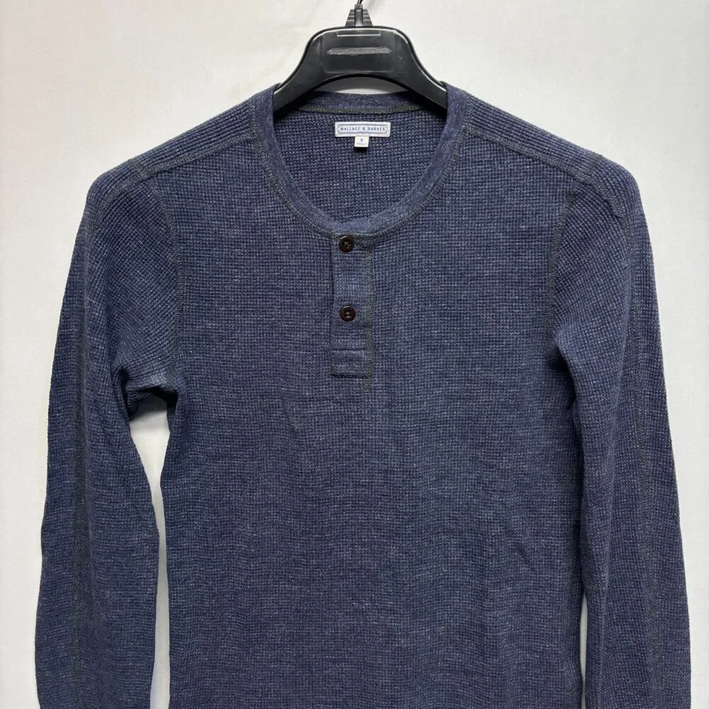 Wallace & Barnes Men Henley Waffle Thermal Shirt Top Size Small Blue D121 -18